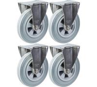 Parnells 200mm 8" Stainless Steel Castor Grey Rubber, Fixed, 820Kg, Set Of 4