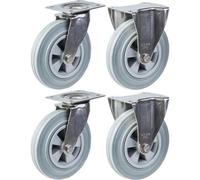 Parnells 200mm 8" Stainless Steel Castor Grey Rubber, Swivel & Fixed, 820Kg, Set Of 4