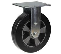 Parnells 200mm Fixed Castor With Black Elastic Rubber On Aluminium Centre Wheel
