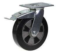 Parnells 200mm Swivel/brake Castor With Black Elastic Rubber On Aluminium Centre Wheel