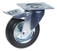 Parnells 200mm Swivel/brake Castor With Black Rubber On Pressed Steel Centre Wheel