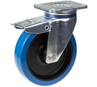 Parnells 200mm Swivel/brake Castor With Blue Elastic Rubber On Nylon Centre Wheel