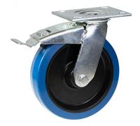 Parnells 200mm Swivel/brake Castor With Blue Elastic Rubber On Nylon Centre Wheel