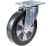 Parnells 200mm Swivel Castor With Black Elastic Rubber On Aluminium Centre Wheel