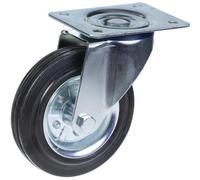 Parnells 200mm Swivel Castor With Black Rubber On Pressed Steel Centre Wheel