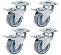 Parnells 4 - 75mm Castors Non Marking Grey Rubber Braked Castors Heavy Duty