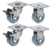 Parnells 50mm 2" Stainless Steel Castor Grey Rubber, Brake & Fixed, 160Kg, Set Of 4