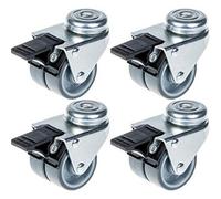 Parnells 50mm 2" Twin Wheel Castor Grey Rubber Swivel With Brake 280Kg Capacity, Set Of 4
