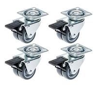 Parnells 50mm 2" Twin Wheel Castor Grey Rubber Swivel With Brake 280Kg Capacity, Set Of 4