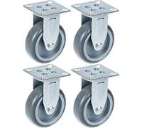 Parnells 75mm 3" Castor Grey Rubber Tyre, Fixed, 240Kg Capacity, Set Of 4