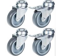 Parnells 75mm 3" Castor Grey Rubber Tyre, Swivel & Brake, 240Kg Capacity, Set Of 4