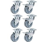Parnells 75mm 3" Castor Grey Rubber Tyre, Swivel & Brake, 360Kg Capacity, Set Of 6