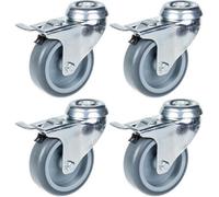 Parnells 75mm 3" Castor Grey Rubber Tyre, Swivel With Brake, 240Kg Capacity, Set Of 4