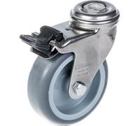 Parnells 75mm 3" Stainless Steel Castor Grey Rubber, Swivel With Brake, 60Kg