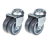 Parnells 75mm 3" Twin Wheel Castor Grey Rubber Swivel 200Kg Capacity, Set Of 2