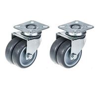 Parnells 75mm 3" Twin Wheel Castor Grey Rubber Swivel 200Kg Capacity, Set Of 2