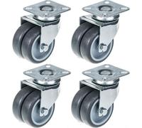 Parnells 75mm 3" Twin Wheel Castor Grey Rubber Swivel 400Kg Capacity, Set Of 4