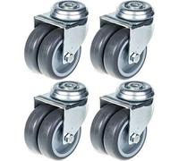 Parnells 75mm 3" Twin Wheel Castor Grey Rubber Swivel 400Kg Capacity, Set Of 4