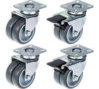 Parnells 75mm 3" Twin Wheel Castor Grey Rubber Swivel & Brake 400Kg Capacity, Set Of 4