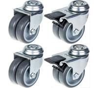 Parnells 75mm 3" Twin Wheel Castor Grey Rubber Swivel & Brake 400Kg Capacity, Set Of 4