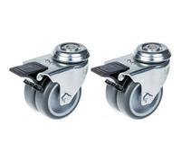 Parnells 75mm 3" Twin Wheel Castor Grey Rubber Swivel With Brake 200Kg Capacity, Set Of 2