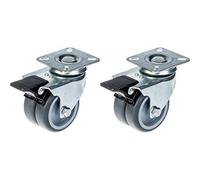Parnells 75mm 3" Twin Wheel Castor Grey Rubber Swivel With Brake 200Kg Capacity, Set Of 2