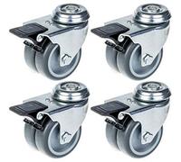 Parnells 75mm 3" Twin Wheel Castor Grey Rubber Swivel With Brake 400Kg Capacity, Set Of 4