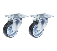 Parnells 80mm 3" Black Rubber Swivel Castors With Top Plate 70Kg - Set Of 2