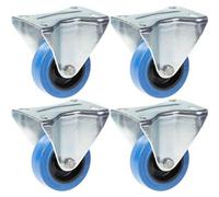 Parnells 80mm 3" Castor Blue Rubber Fixed Strong 560Kg Capacity, Set Of 4