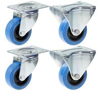 Parnells 80mm 3" Castor Blue Rubber Swivel & Fixed Strong 560Kg Capacity, Set Of 4