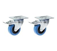 Parnells 80mm 3" Castor Blue Rubber Swivel With Brake Strong 280Kg Capacity, Set Of 2