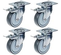 Parnells 80mm 3" Castor Grey Rubber Swivel With Brake Strong 320Kg Capacity, Set Of 4