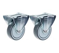 Parnells 80mm 3" Castor Grey Rubber Tyre Fixed Strong 160Kg Capacity, Set Of 2