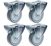 Parnells 80mm 3" Castor Grey Rubber Tyre Fixed Strong 320Kg Capacity, Set Of 4