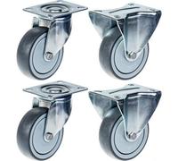 Parnells 80mm 3" Castor Grey Rubber Tyre Swivel & Fixed Strong 320Kg Capacity, Set Of 4