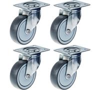 Parnells 80mm 3" Castor Grey Rubber Tyre Swivel Strong 320Kg Capacity, Set Of 4
