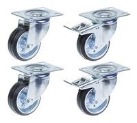 Parnells 80mm 3" Castor Rubber Tyre, Swivel & Brake, Strong 280Kg Capacity, Set Of 4