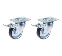Parnells 80mm 3" Castor Rubber Tyre, Swivel With Brake, Strong 140Kg Capacity, Set Of 2
