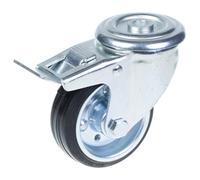 Parnells 80mm Swivel/brake Castor With Black Rubber On Pressed Steel Centre Wheel