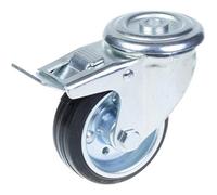 Parnells 80mm Swivel/brake Castor With Black Rubber On Pressed Steel Centre Wheel
