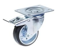 Parnells 80mm Swivel/brake Castor With Black Rubber On Pressed Steel Centre Wheel