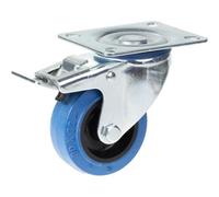 Parnells 80mm Swivel/brake Castor With Blue Elastic Rubber On Nylon Centre Wheel