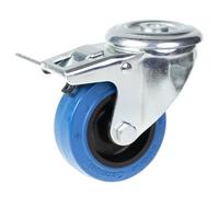 Parnells 80mm Swivel/brake Castor With Blue Elastic Rubber On Nylon Centre Wheel