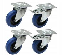 Parnells Set Of 4 - 100mm Blue Elastic Swivel Castor 150Kg & 100mm Blue Elastic Brake Cas