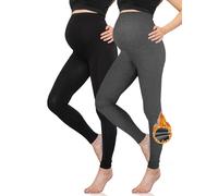 PARNIXS Autumn and Winter Thickened Maternity Leggings, Inner Fur Warm Maternity Pants, Highly Elastic and Comfortable Pregnancy Pants (2 Pcs),S Grey,Black