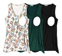 PARNIXS Summer Women's Maternity Nursing Tank Top Sleeveless Comfy Breastfeeding Clothes, Black/Flower 09/Dark Green, XL