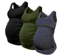 PARNIXS Summer Women's Maternity Tank Top Comfy Sleeveless Maternity Clothes (3 pcs), Black/Army Green/Stripes05, XXL
