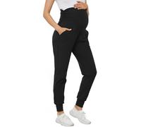 PARNIXS Women's Maternity Joggers Over Bump Stretchy Sweatpants Workout Sports Lounge Pregnancy Pants Yoga Trousers with Pockets,Black-XL