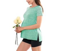 PARNIXS Women's Maternity T-Shirt Short Sleeve Split Side Pregnancy Tops Maternity Clothes, X-Large Baby Blue