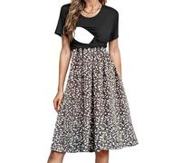 PARNIXS Women's Nursing Dress Summer Short Sleeve Patchwork Pregnancy Clothes with Pockets, Pattern 05, XXL